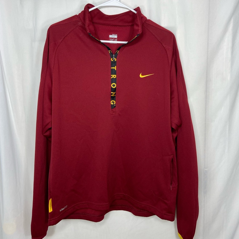 NWOT Nike men’s live strong fit dry maroon gold yellow quarter zip jacket large